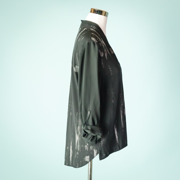 Elie Tahari M Black Grey Print Silk Career Shirt - Picture 4 of 6